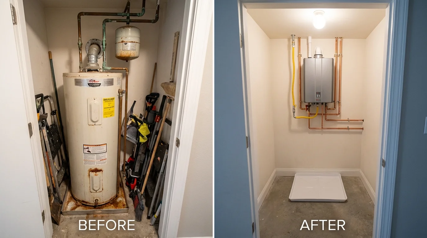 Tank water heater versus wall-mounted tankless unit comparison for Latrobe, PA homeowners