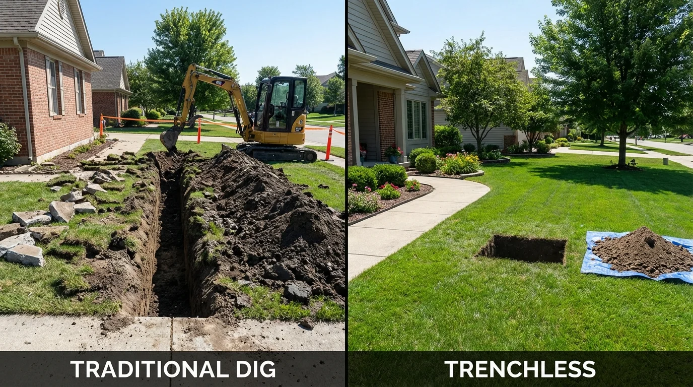 Trenchless sewer repair with minimal yard damage versus traditional excavation in Latrobe, PA